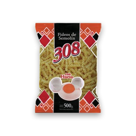 308 FIDEOS TIRABUZON C.HUEVO x 500 GR